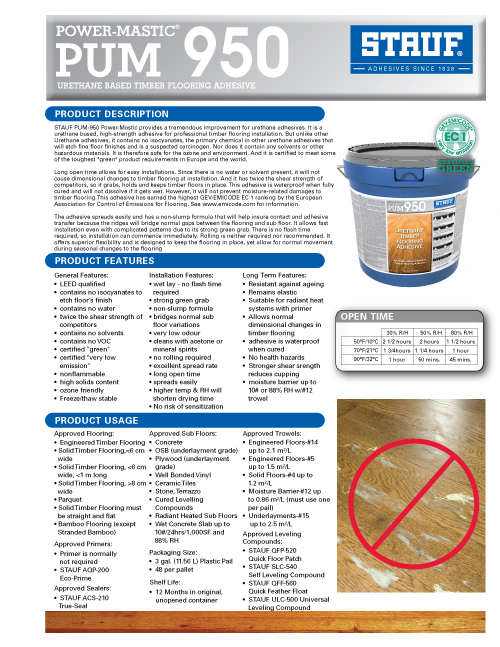 Graphic: Sell Sheet for Wood Flooring Adhesive PUM-950