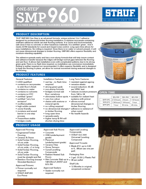 Graphic: Sell Sheet for Wood Flooring Adhesive SMP-960